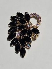Juliana D&E Jet Black Marquise Flower & Crystal Rhinestone Highlights Brooch-(I)