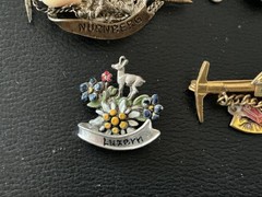5 VINTAGE BAVARIAN SWISS GERMAN SKI MOUNTAIN HUNT PIN BROOCH LOT