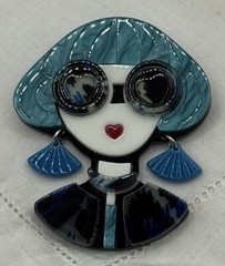 Pretty Lady 2 Blonde Purple Or Blue Hair Leopard Dress Pick Acrylic Brooch Pin