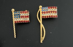 American Rhinestone Flags Brooches Pins TEN Lot Signed 4th Of July