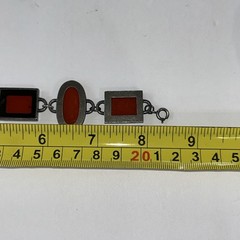 Vintage Bracelet Red Art Glass Retro Era Rectangle Silver Tone