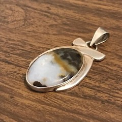 RIS Mexico Vintage 925 Sterling Silver Large Oval Blue Multi Color Stone Pendant