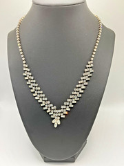 Vintage Unsigned Clear Rhinestone Statement Necklace Baguette & Round Crystal