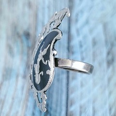 Vintage Thai Nielloware Siam Sterling Silver Goddess Ring, Size 7