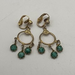 Vintage Gold Tone Turquoise Dangle Earrings Womens Screw Back 1.5 In Jewelry