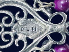 Vintage French DLH DEPOSE Necklace Bib Statement Pewter Purple 14.5″ Costume