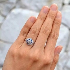 Art Deco Style Lab Created Diamond Pretty Flower Shape 925 Silver Wedding Ring