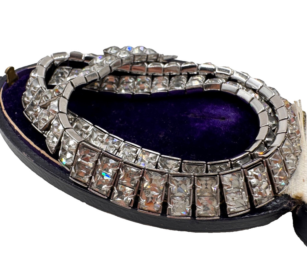 TRUE ART DECO GREAT GATSBY CRYSTAL PASTE CHOKER 14″ RHODIUM PLT ANTIQUE NECKLACE