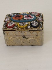 Antique Micro Flower Mosiac Pill Box Made In Italy 3cm x 2cm