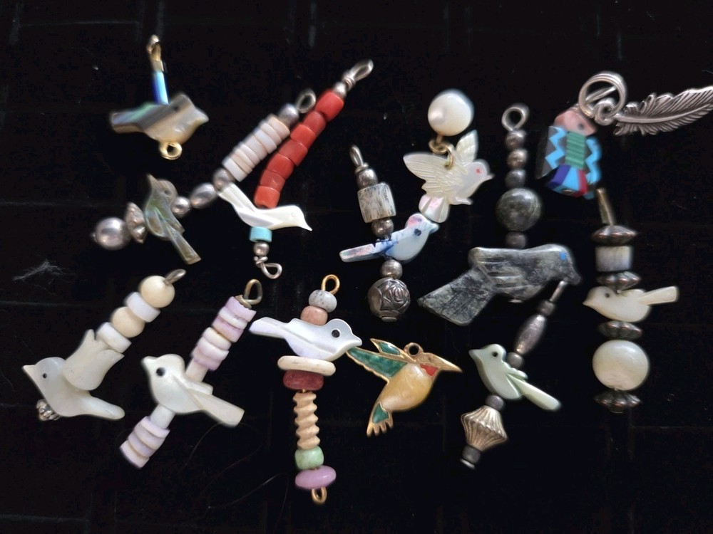 Vintage Carved Birds Charms Lot Mixed Materials Animal Fetish