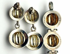 Vintage Italy 925 Sterling Silver Orb Bracelet Earrings Set Ribbed Modernist 30g