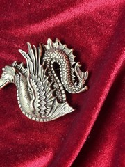 DRAGON SERPENT SEAHORSE BROOCH PIN 2.5″ WIDE VINTAGE DESIGNER SIGNED MMA Estate