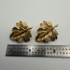 Vintage BSK Gold Tone Maple Leaf Clip On Earrings Signed Textured Leaf