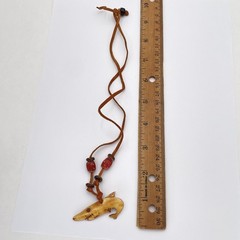 Boho Bone Shark Fish Pendant Necklace Brown Leather Wood Beads Statement Toggle