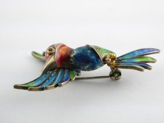 Italian Alioto Adriana Gilt 800 Silver Enameled Hummingbird Pin Brooch 5g 45mm