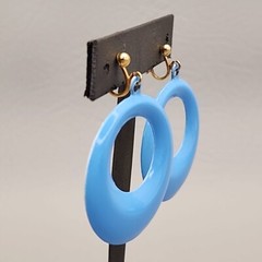 Vintage Hoop Clip Earrings Blue Enamel Dangles 1968