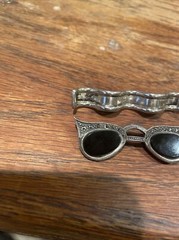 Sterling Cats Eye Sun Glasses Pin + Ribbon Pin Mexico 92.5 Both Well Made