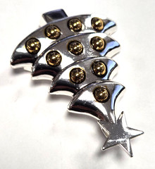 Vintage Signed BEST Silver Christmas Tree W/ Gold Ornaments Pendant Pin / Brooch
