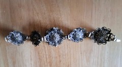 Vintage Jewelry Southwestern Faux Turquoise Silver Tone Filigree Panel Bracelet
