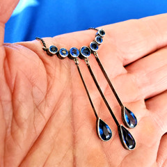 Original STERLING SILVER 925 Deco Modernist Rare Necklace Vintage Sapphire Paste