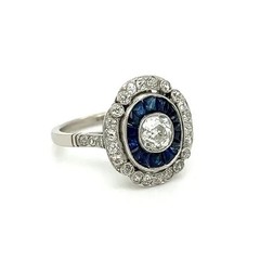 Art Deco 3.5Ct Lab Created Diamond Blue Sapphire Anniversary White Gold FN Ring