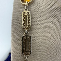 Vintage Necklace Open Bezel Gold Tone Rhinestone Filagree Flapper Opera 30”