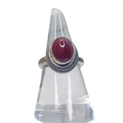 Silver Tone Victorian Style Ring Size 7.5 Round Cut Burgundy Stone Jewelry Vtg