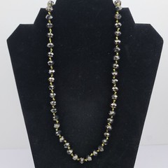 Smokey Aurora Borealis Glass Crystal Beaded Gold Hand Knotted Rope Necklace 28″