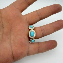 Vtg Lorenzo Sleeping Beauty Turquoise White Topaz Ring Sterling Silver Size 7
