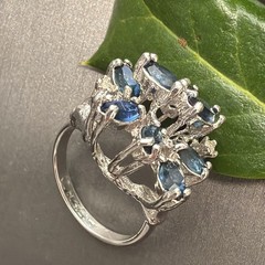 Vintage Spray Ring Estate Fine Jewelry Sz 7 18K White Gold Plated Blue Marquise