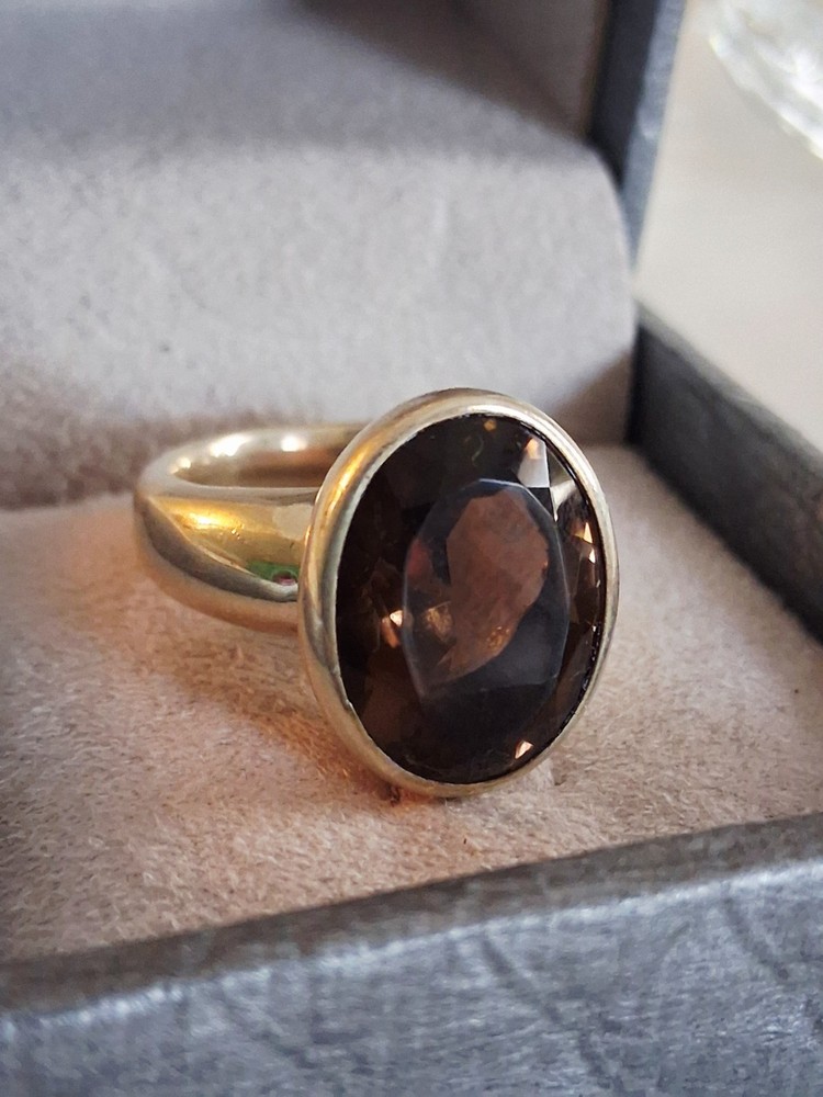 Vintage Designer Oval Cut Smoky Quartz Band Statement Ring Sz 8 Sterling Silver