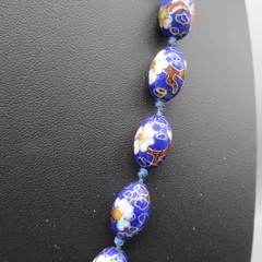 Vintage Cloisonne Necklace Earrings Leverback Signed Silver Tone 27 Inch
