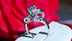 14k white gold ring 0.12ct natural diamond size 4.75 flower vintage 3.35gr N3444