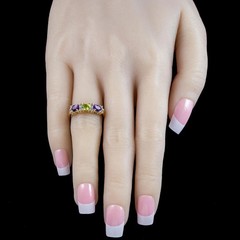 Suffragette Ring Lab Created Peridot & Amethyst Diamond 14k Yellow Plated Silver