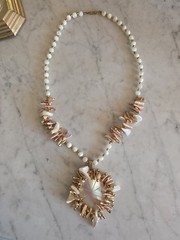 Miriam Haskell Signed Mother of Pearl & Coral Necklace
