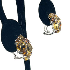EA Earrings Huggie 0.5″ Citrine Quartz Prong Set Omega Back Cluster Sterling 925