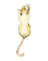 VTG Goldtone Enamel Green Eyed Articulated Tail Crouching Leopard Brooch, 5″