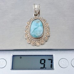 Vintage Sterling Silver 925 Larimar Filigree Pendant