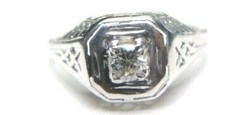 Antique Art Deco Belais Engagement 18K White Ring Size 6 UK-L1/2 EGL USA