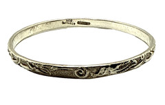 Vintage Mexican Sterling Silver 925 Bangle Bracelet Ornate Design 19g Large 9″