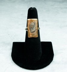 Vintage Hammered Copper Engraved with Pinecone Ring – Adjustable Size – Handmade