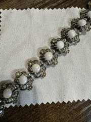 1990s Rhinestone Faux Opal Pearl Linked Bracelet Vintage Inspired 7-7.5 Inches