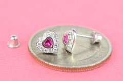 14k Solid White Gold Halo Heart Stud Earrings
