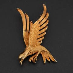 Large Vintage Americana Gold-Tone Eagle Brooch 2.5in Rhinestone Eye Bird Pin