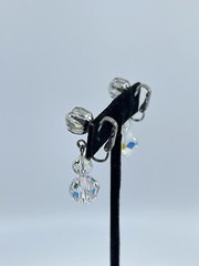 Vintage Aurora Borealis dangle lever back Earrings graduated silver tone 1″