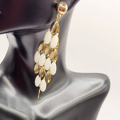 White & Gold Tone Metal Chandelier Cascade Dangle Vintage Earrings Ballroom