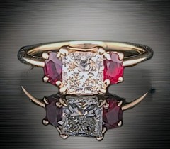 14K Yellow Gold Engagement Three Stone Ring 1.01CT.Natural Princess Cut Diamond
