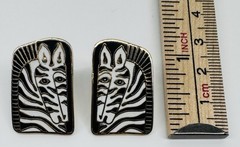 VTG Laurel Burch “Zebra Mare” Cloisonné Stud Earrings Gold Tone SIGNED 1” Fun