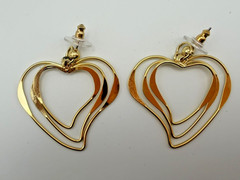 Vintage Avon Triple Heart Hoop Pierced Earrings Gold Tone w/Surgical Steel Posts