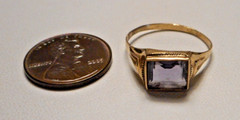 Dainty Antique 10K Yellow Gold Synthetic Purple Stone Ring 1.8g Size 8.5
